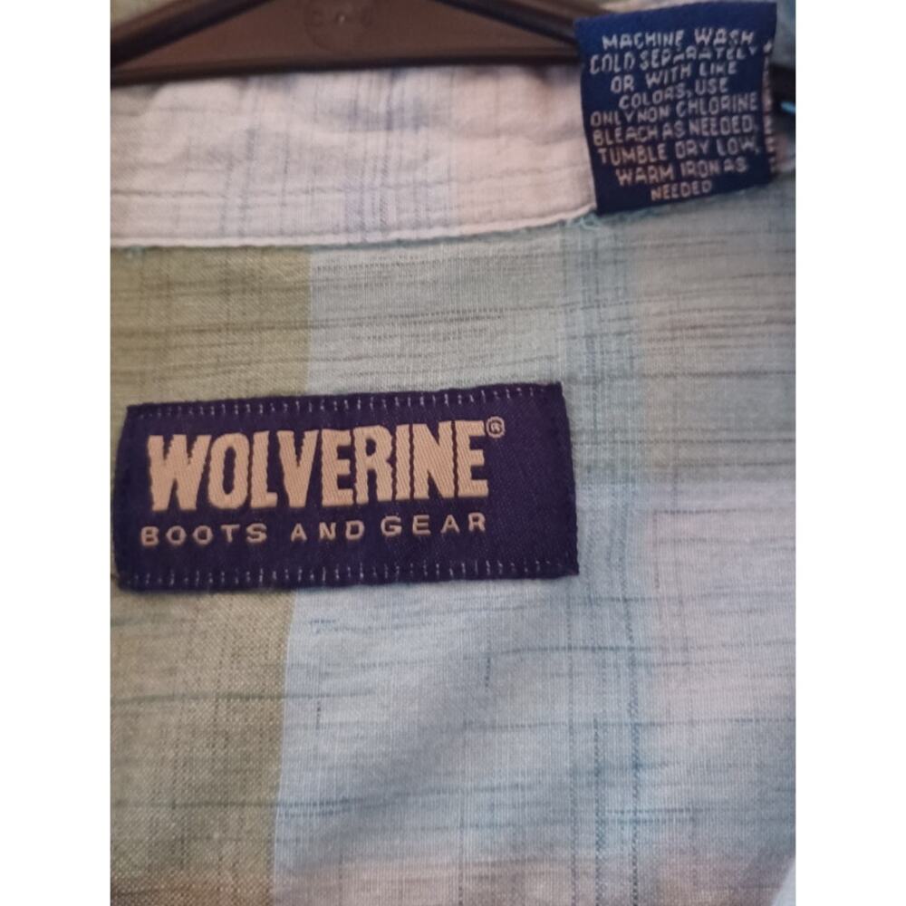 Wolverine Men's Size Medium 100% Cotton Button Down Shirt Blue Green Plaid - Picture 5 of 6